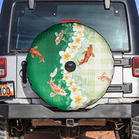 Hawaii And Japan Spare Tire Cover Plumeria Lei With Koi Fish Green - Polynesian Pride