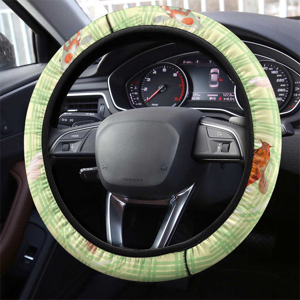 Hawaii And Japan Steering Wheel Cover Plumeria Lei With Koi Fish Green - Polynesian Pride