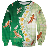 Hawaii And Japan Sweatshirt Plumeria Lei With Koi Fish Green - Polynesian Pride