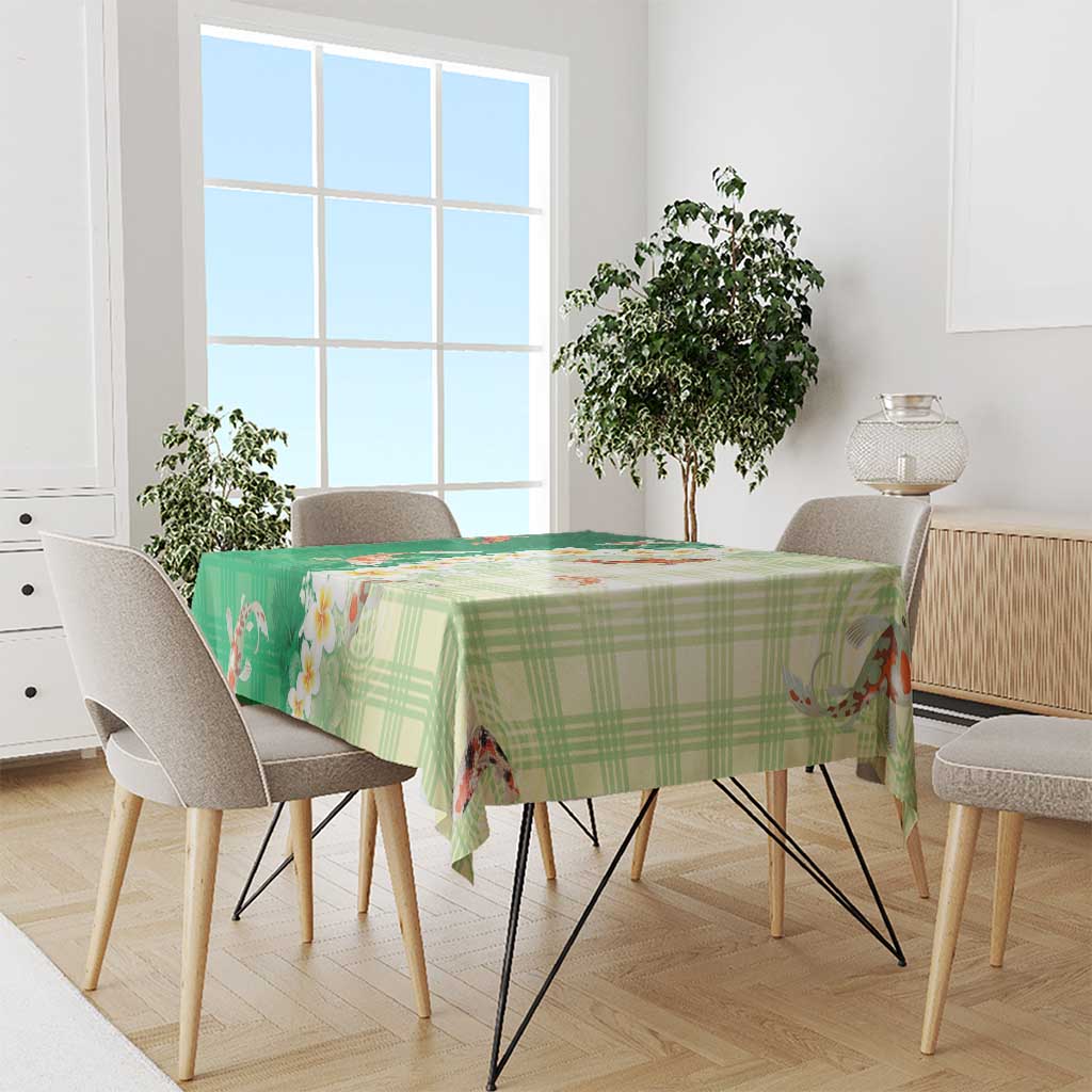 Hawaii And Japan Tablecloth Plumeria Lei With Koi Fish Green - Polynesian Pride
