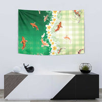 Hawaii And Japan Tapestry Plumeria Lei With Koi Fish Green - Polynesian Pride
