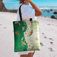 Hawaii And Japan Tote Bag Plumeria Lei With Koi Fish Green - Polynesian Pride