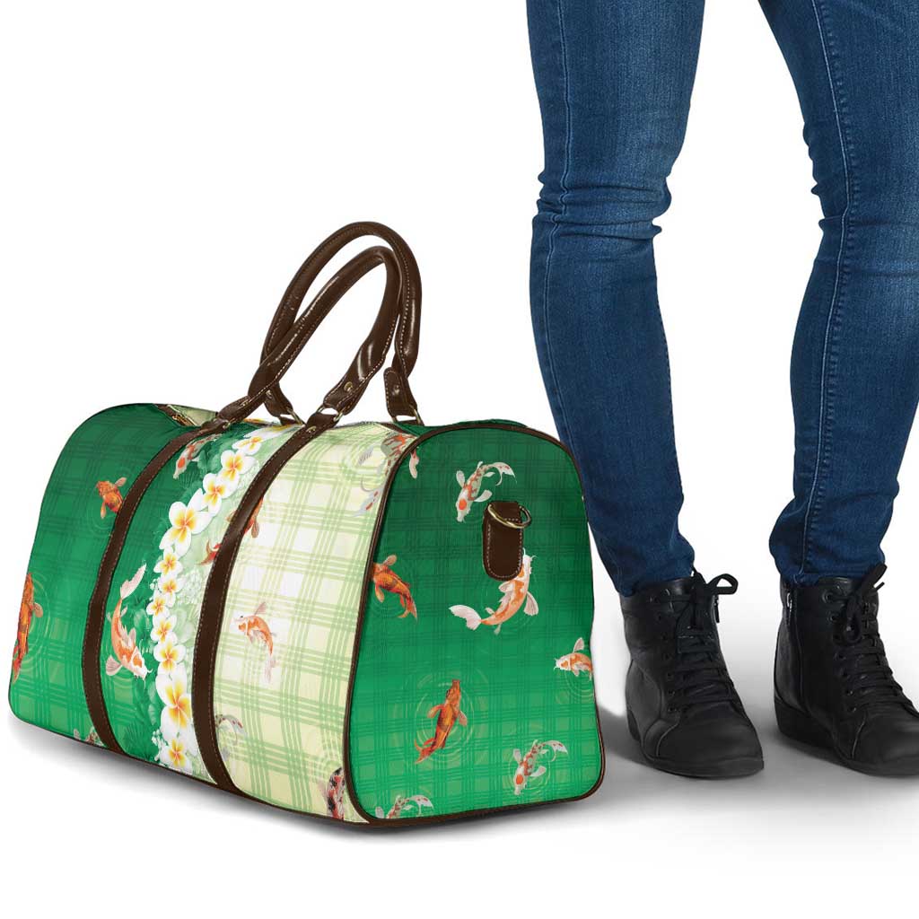 Hawaii And Japan Travel Bag Plumeria Lei With Koi Fish Green - Polynesian Pride