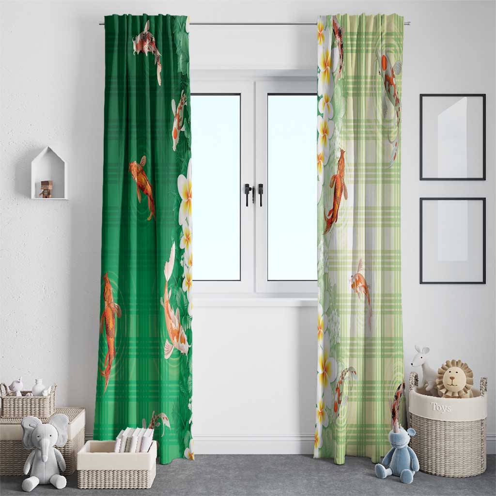 Hawaii And Japan Window Curtain Plumeria Lei With Koi Fish Green - Polynesian Pride
