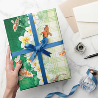 Hawaii And Japan Wrapping Paper Plumeria Lei With Koi Fish Green