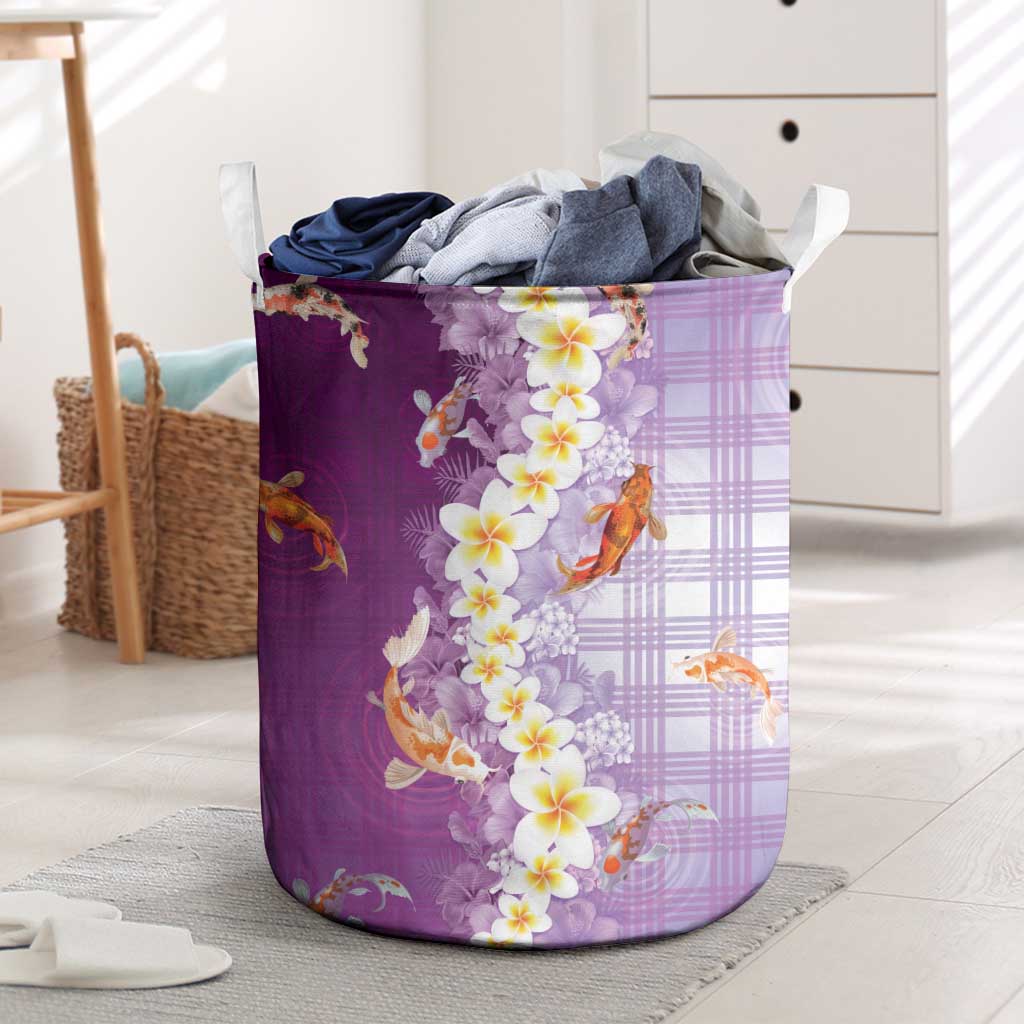 Hawaii And Japan Laundry Basket Plumeria Lei With Koi Fish Purple - Polynesian Pride
