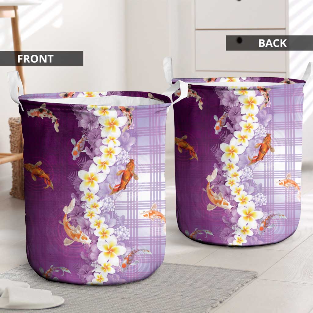 Hawaii And Japan Laundry Basket Plumeria Lei With Koi Fish Purple - Polynesian Pride
