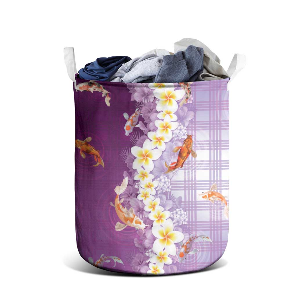 Hawaii And Japan Laundry Basket Plumeria Lei With Koi Fish Purple - Polynesian Pride