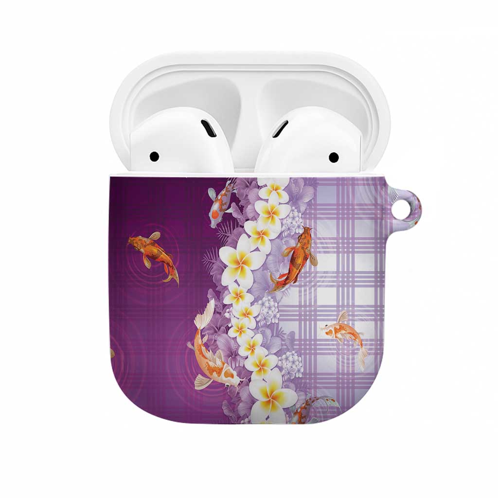 Hawaii And Japan AirPods Case Plumeria Lei With Koi Fish Purple - Polynesian Pride