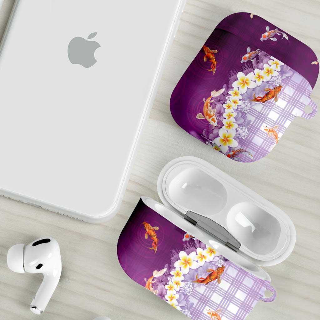 Hawaii And Japan AirPods Case Plumeria Lei With Koi Fish Purple - Polynesian Pride