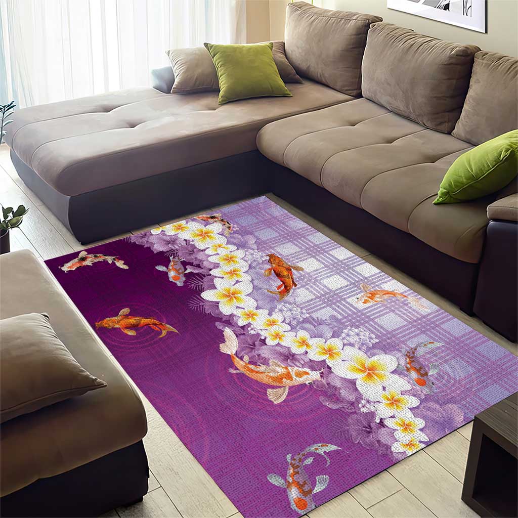 Hawaii And Japan Area Rug Plumeria Lei With Koi Fish Purple - Polynesian Pride