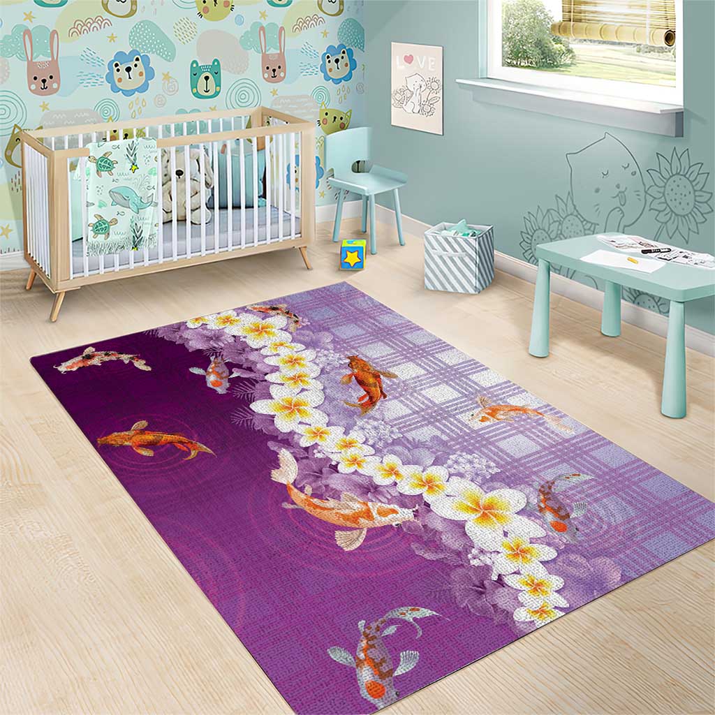 Hawaii And Japan Area Rug Plumeria Lei With Koi Fish Purple - Polynesian Pride