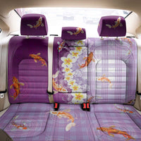 Hawaii And Japan Back Car Seat Cover Plumeria Lei With Koi Fish Purple - Polynesian Pride