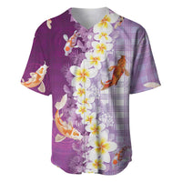 Hawaii And Japan Baseball Jersey Plumeria Lei With Koi Fish Purple - Polynesian Pride