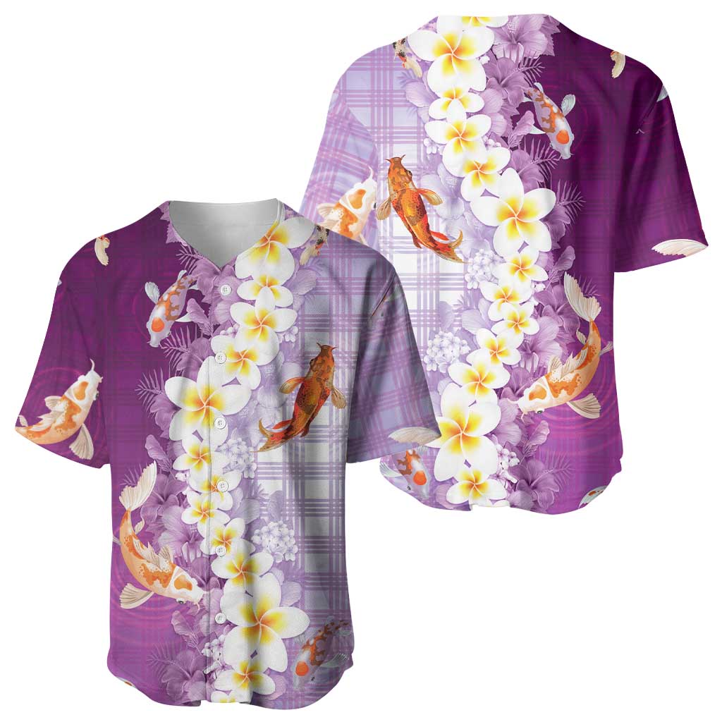 Hawaii And Japan Baseball Jersey Plumeria Lei With Koi Fish Purple - Polynesian Pride