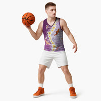 Hawaii And Japan Basketball Jersey Plumeria Lei With Koi Fish Purple - Polynesian Pride