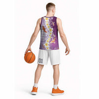 Hawaii And Japan Basketball Jersey Plumeria Lei With Koi Fish Purple - Polynesian Pride