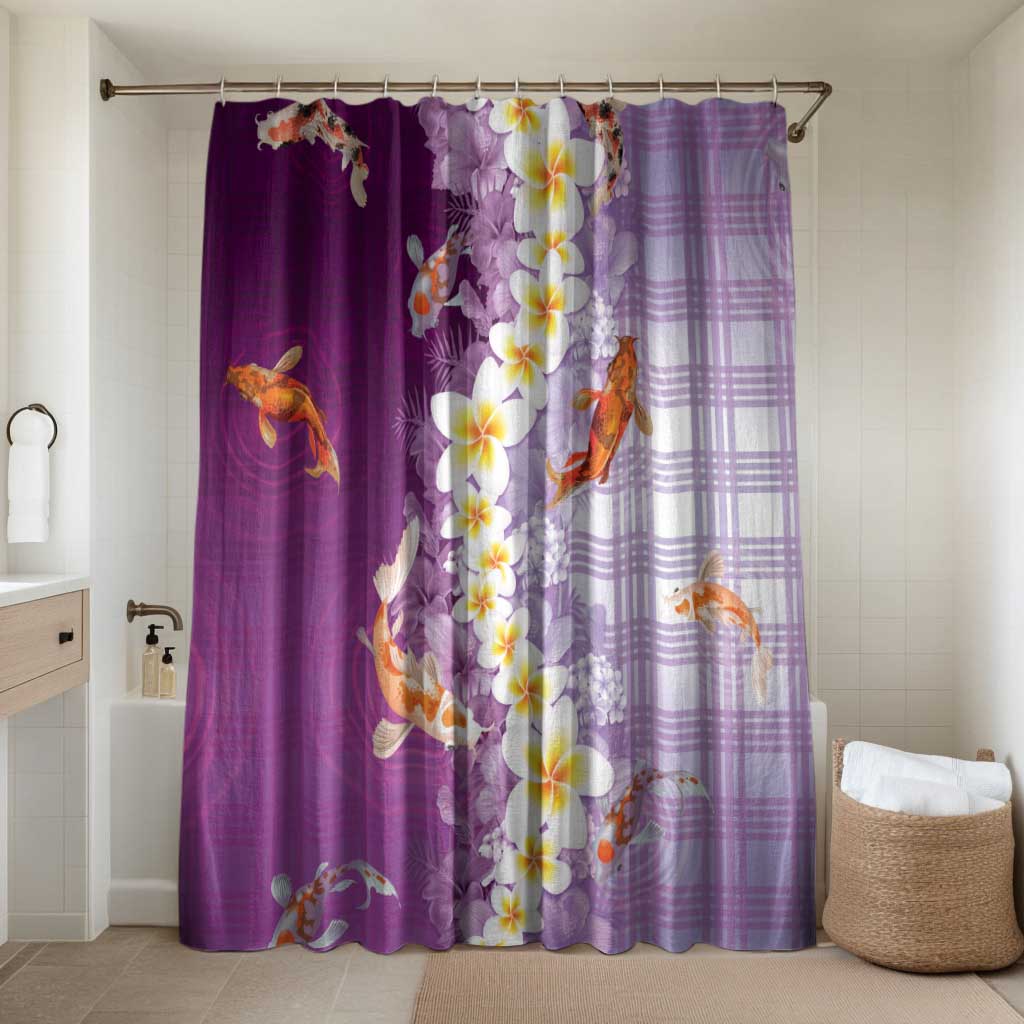 Hawaii And Japan Bathroom Set Plumeria Lei With Koi Fish Purple - Polynesian Pride