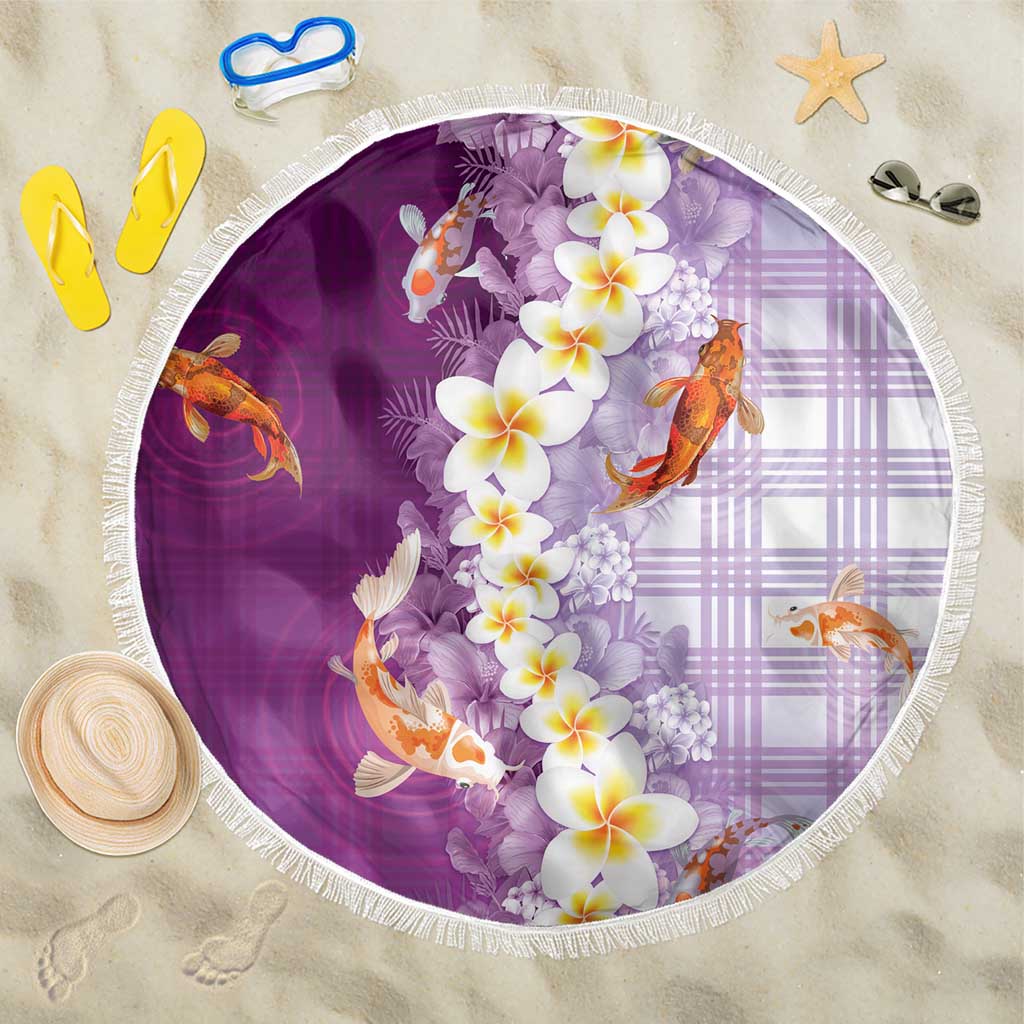 Hawaii And Japan Beach Blanket Plumeria Lei With Koi Fish Purple - Polynesian Pride
