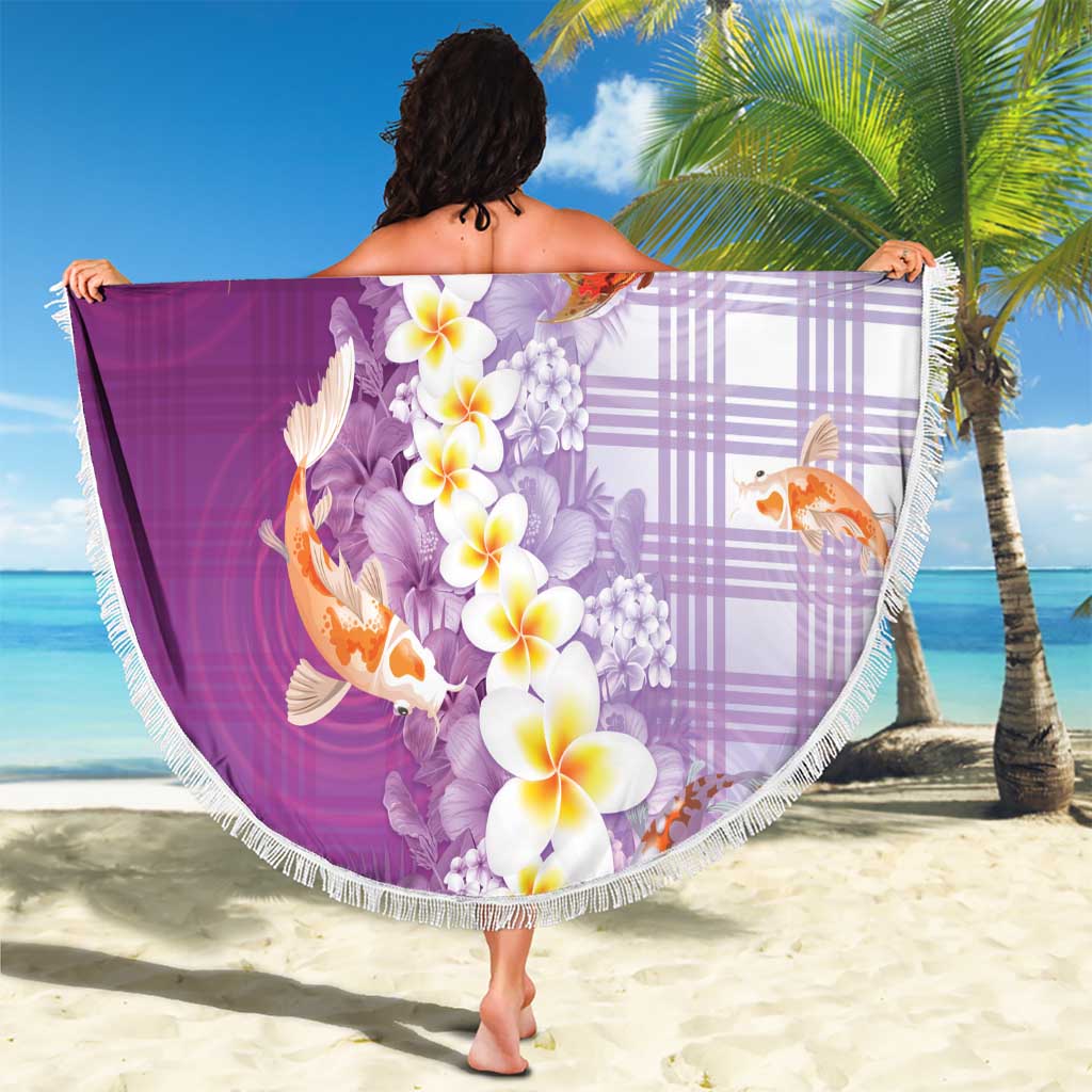 Hawaii And Japan Beach Blanket Plumeria Lei With Koi Fish Purple - Polynesian Pride