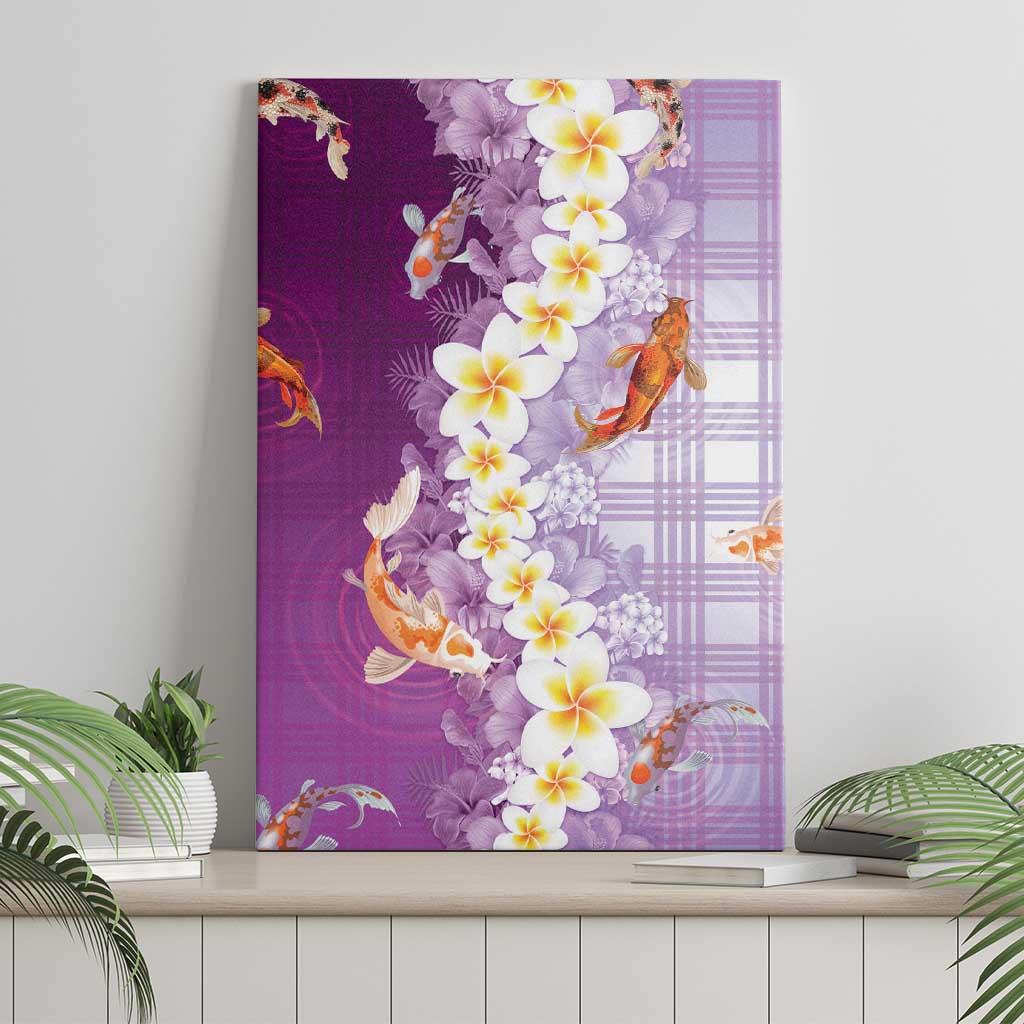 Hawaii And Japan Canvas Wall Art Plumeria Lei With Koi Fish Purple - Polynesian Pride