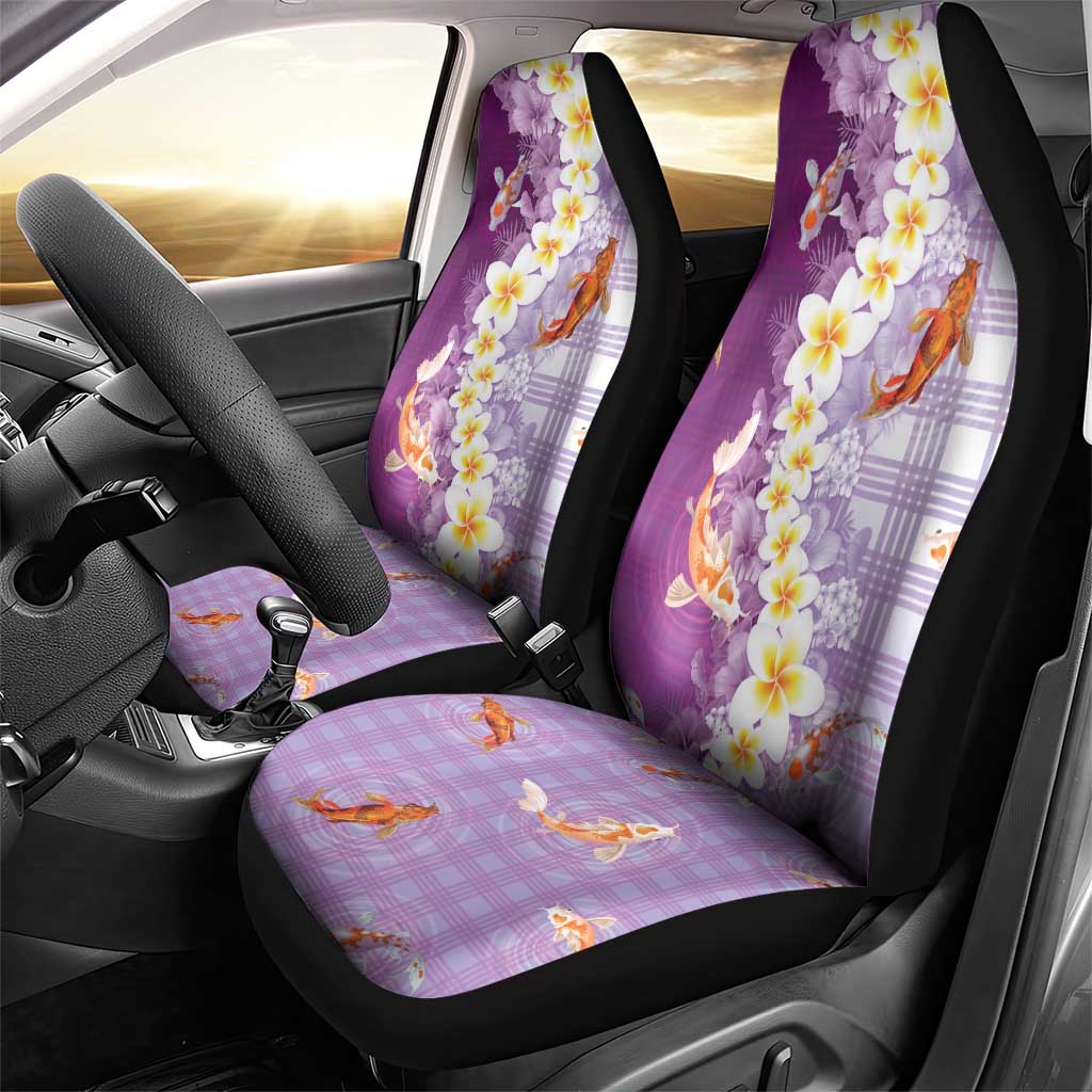 Hawaii And Japan Car Seat Cover Plumeria Lei With Koi Fish Purple - Polynesian Pride