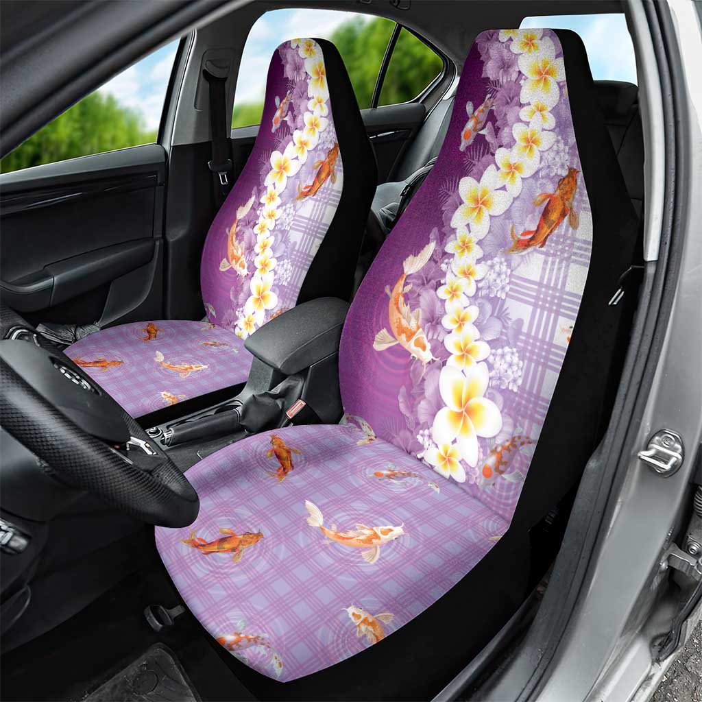Hawaii And Japan Car Seat Cover Plumeria Lei With Koi Fish Purple - Polynesian Pride