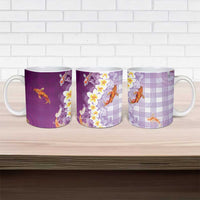 Hawaii And Japan Ceramic Mug Plumeria Lei With Koi Fish Purple - Polynesian Pride