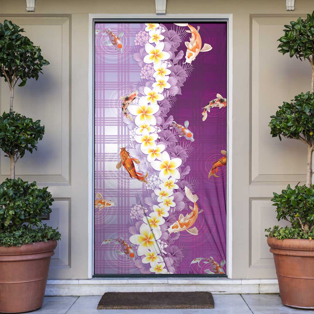 Hawaii And Japan Door Cover Plumeria Lei With Koi Fish Purple - Polynesian Pride