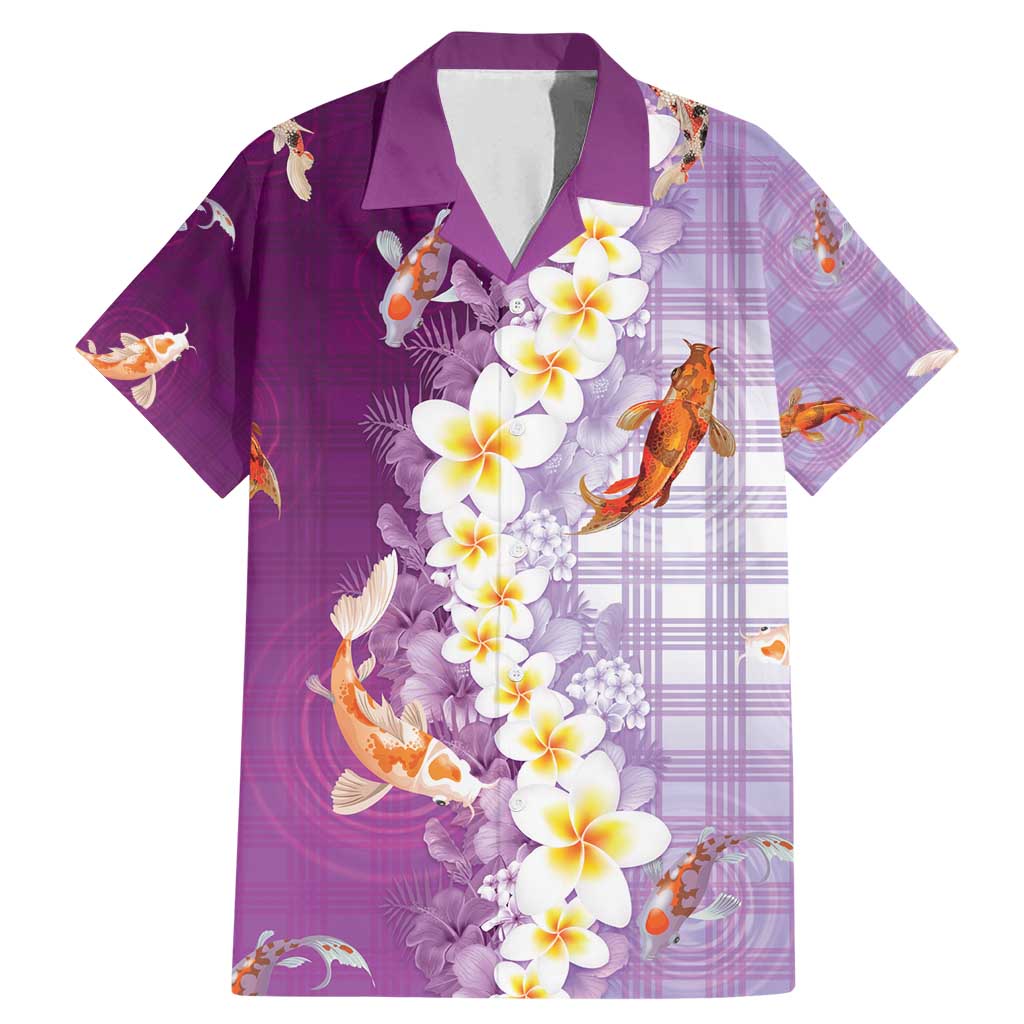 Hawaii And Japan Family Matching Mermaid Dress and Hawaiian Shirt Plumeria Lei With Koi Fish Purple - Polynesian Pride