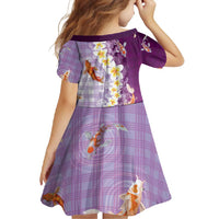 Hawaii And Japan Family Matching Off Shoulder Maxi Dress and Hawaiian Shirt Plumeria Lei With Koi Fish Purple - Polynesian Pride