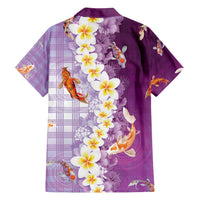 Hawaii And Japan Family Matching Off Shoulder Maxi Dress and Hawaiian Shirt Plumeria Lei With Koi Fish Purple - Polynesian Pride