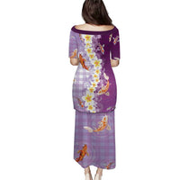 Hawaii And Japan Family Matching Puletasi and Hawaiian Shirt Plumeria Lei With Koi Fish Purple LT05 - Polynesian Pride