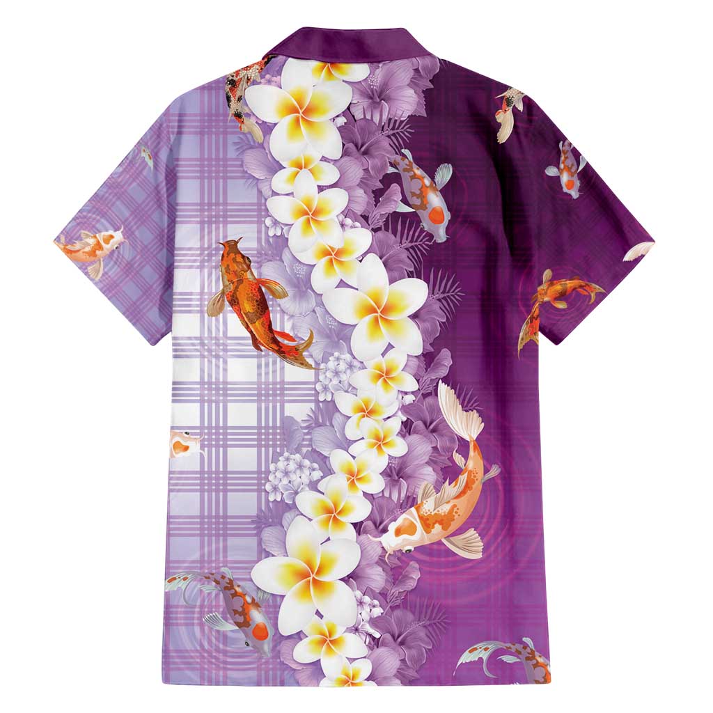 Hawaii And Japan Family Matching Summer Maxi Dress and Hawaiian Shirt Plumeria Lei With Koi Fish Purple - Polynesian Pride