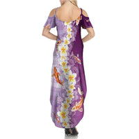 Hawaii And Japan Family Matching Summer Maxi Dress and Hawaiian Shirt Plumeria Lei With Koi Fish Purple - Polynesian Pride