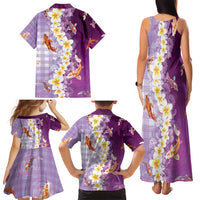 Hawaii And Japan Family Matching Tank Maxi Dress and Hawaiian Shirt Plumeria Lei With Koi Fish Purple - Polynesian Pride