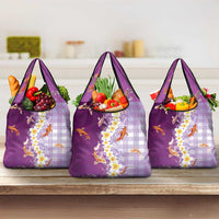 Hawaii And Japan Grocery Bag Plumeria Lei With Koi Fish Purple - Polynesian Pride