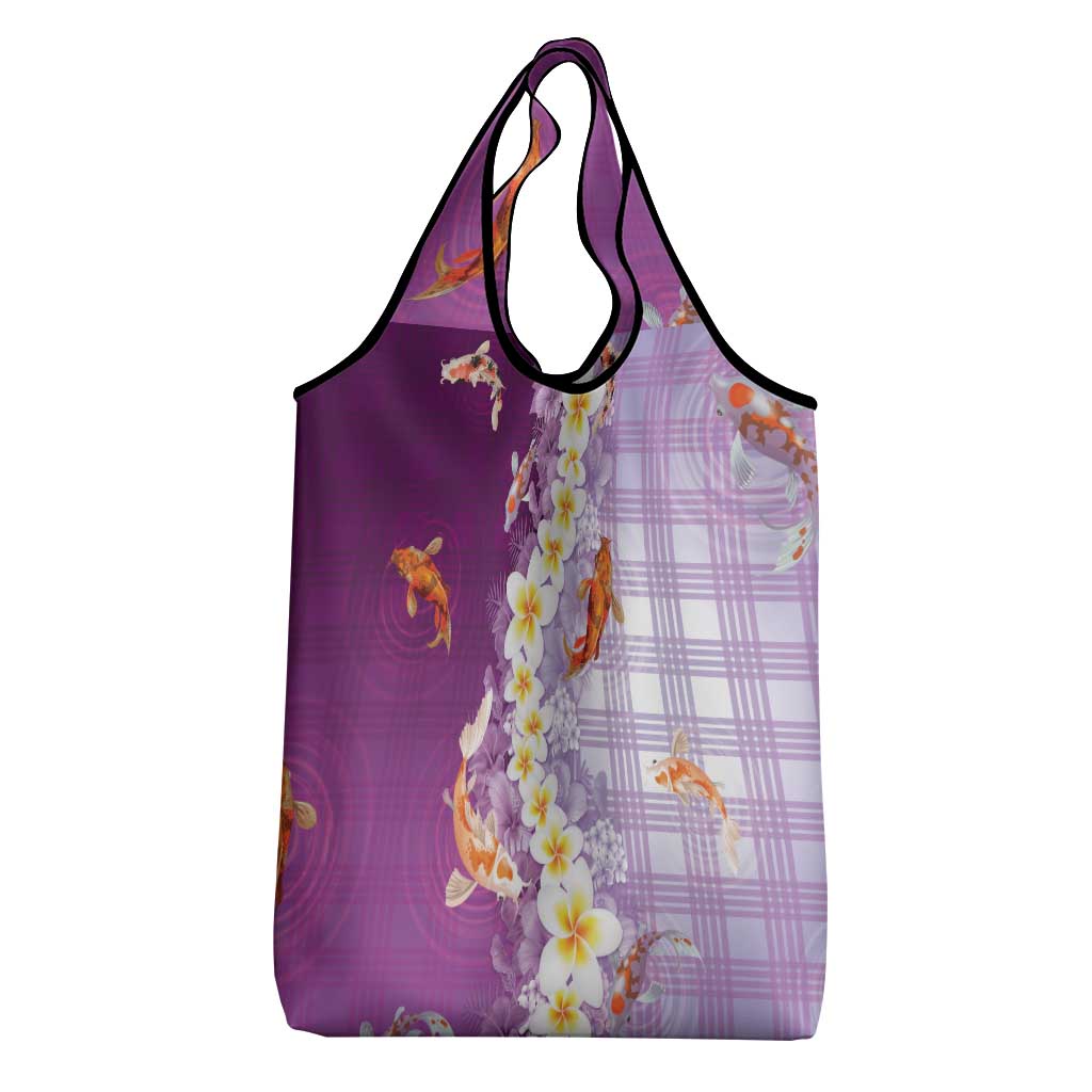 Hawaii And Japan Grocery Bag Plumeria Lei With Koi Fish Purple - Polynesian Pride