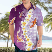 Hawaii And Japan Hawaiian Shirt Plumeria Lei With Koi Fish Purple - Polynesian Pride