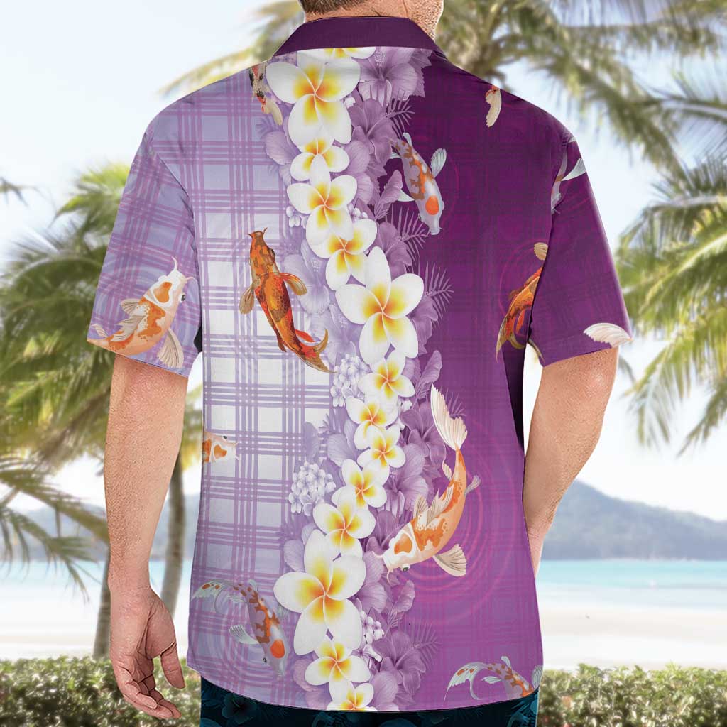 Hawaii And Japan Hawaiian Shirt Plumeria Lei With Koi Fish Purple - Polynesian Pride
