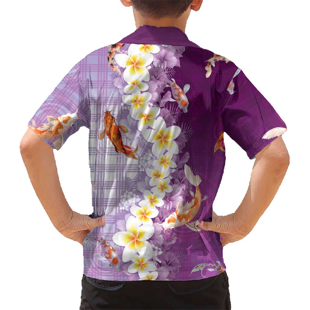 Hawaii And Japan Hawaiian Shirt Plumeria Lei With Koi Fish Purple - Polynesian Pride