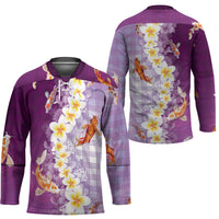 Hawaii And Japan Hockey Jersey Plumeria Lei With Koi Fish Purple - Polynesian Pride