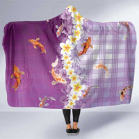 Hawaii And Japan Hooded Blanket Plumeria Lei With Koi Fish Purple - Polynesian Pride