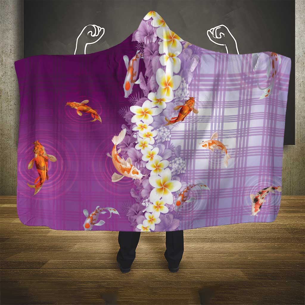 Hawaii And Japan Hooded Blanket Plumeria Lei With Koi Fish Purple - Polynesian Pride