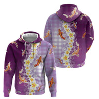 Hawaii And Japan Hoodie Plumeria Lei With Koi Fish Purple - Polynesian Pride