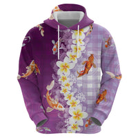 Hawaii And Japan Hoodie Plumeria Lei With Koi Fish Purple - Polynesian Pride