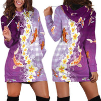Hawaii And Japan Hoodie Dress Plumeria Lei With Koi Fish Purple - Polynesian Pride