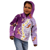 Hawaii And Japan Kid Hoodie Plumeria Lei With Koi Fish Purple - Polynesian Pride