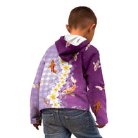 Hawaii And Japan Kid Hoodie Plumeria Lei With Koi Fish Purple - Polynesian Pride