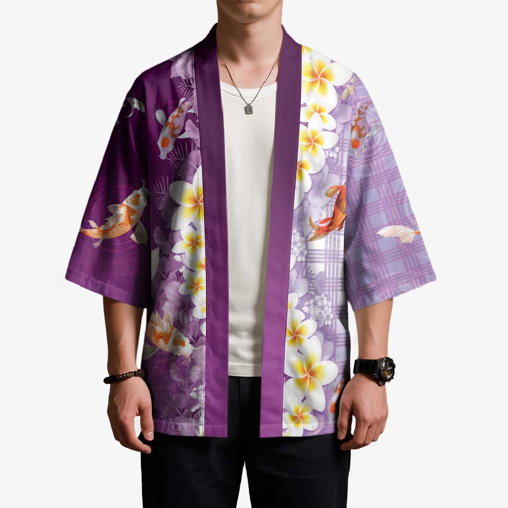 Hawaii And Japan Kimono Plumeria Lei With Koi Fish Purple - Polynesian Pride